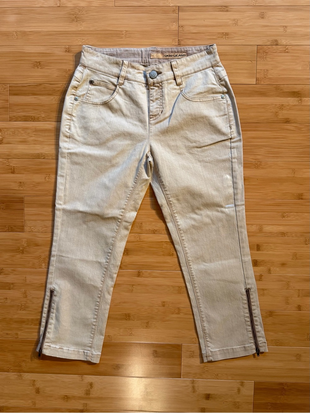 DKNY Light Tan Cropped Jeans with Ankle Zips  |  Size 2  |  23” Inseam